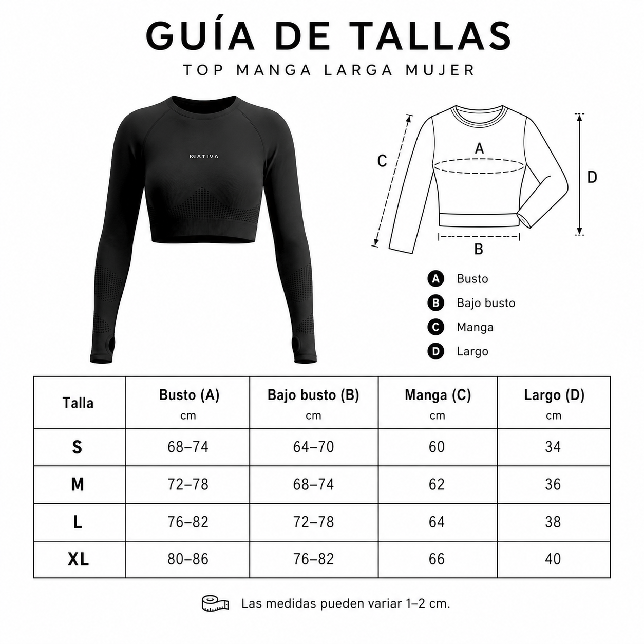 TOP MANGA LARGA DEPORTIVO NEGRO MUJER NATIVA