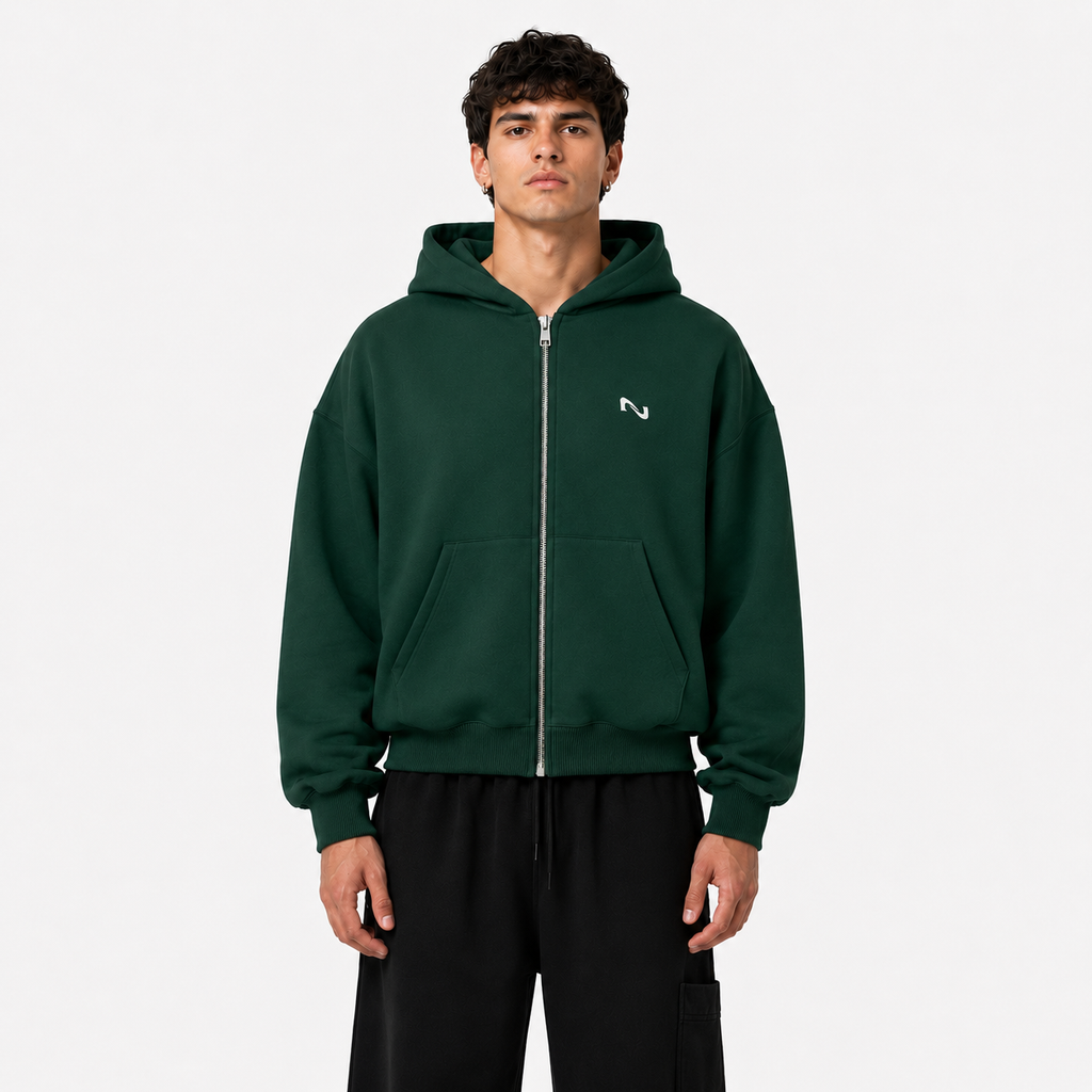 POLERON BOXYFIT CON CIERRE VERDE MOTIONSTATE® 100% ALGODÓN