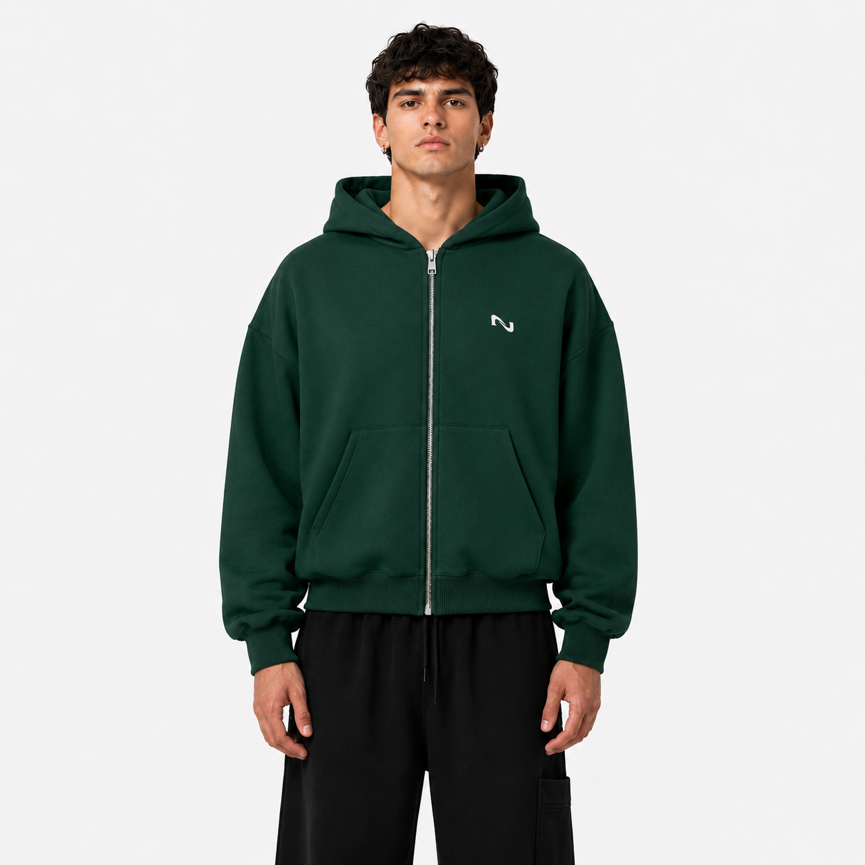 POLERON BOXYFIT CON CIERRE VERDE MOTIONSTATE® 100% ALGODÓN