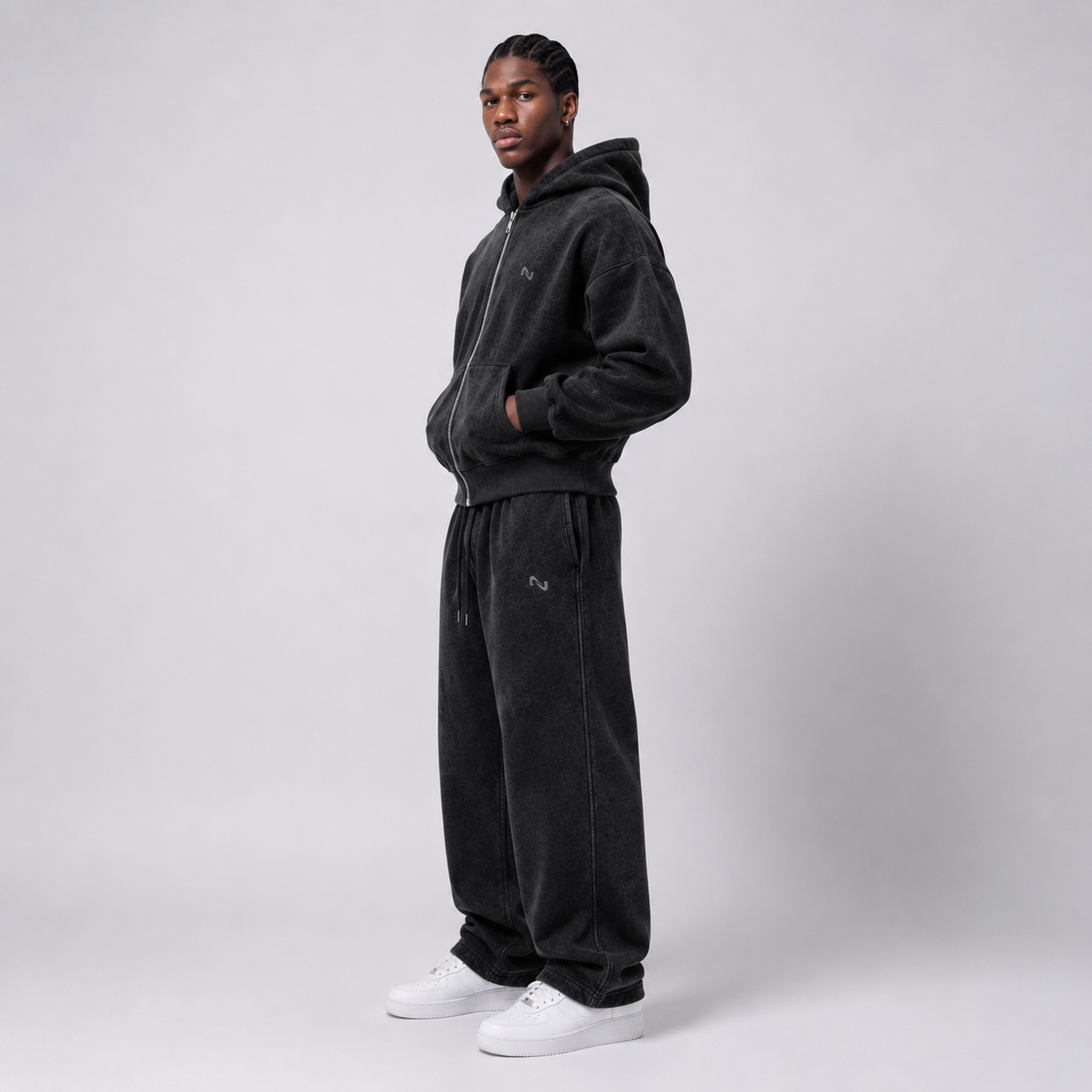 BUZO RECTO NEGRO WASHED PERFECT FIT® 100% ALGODON