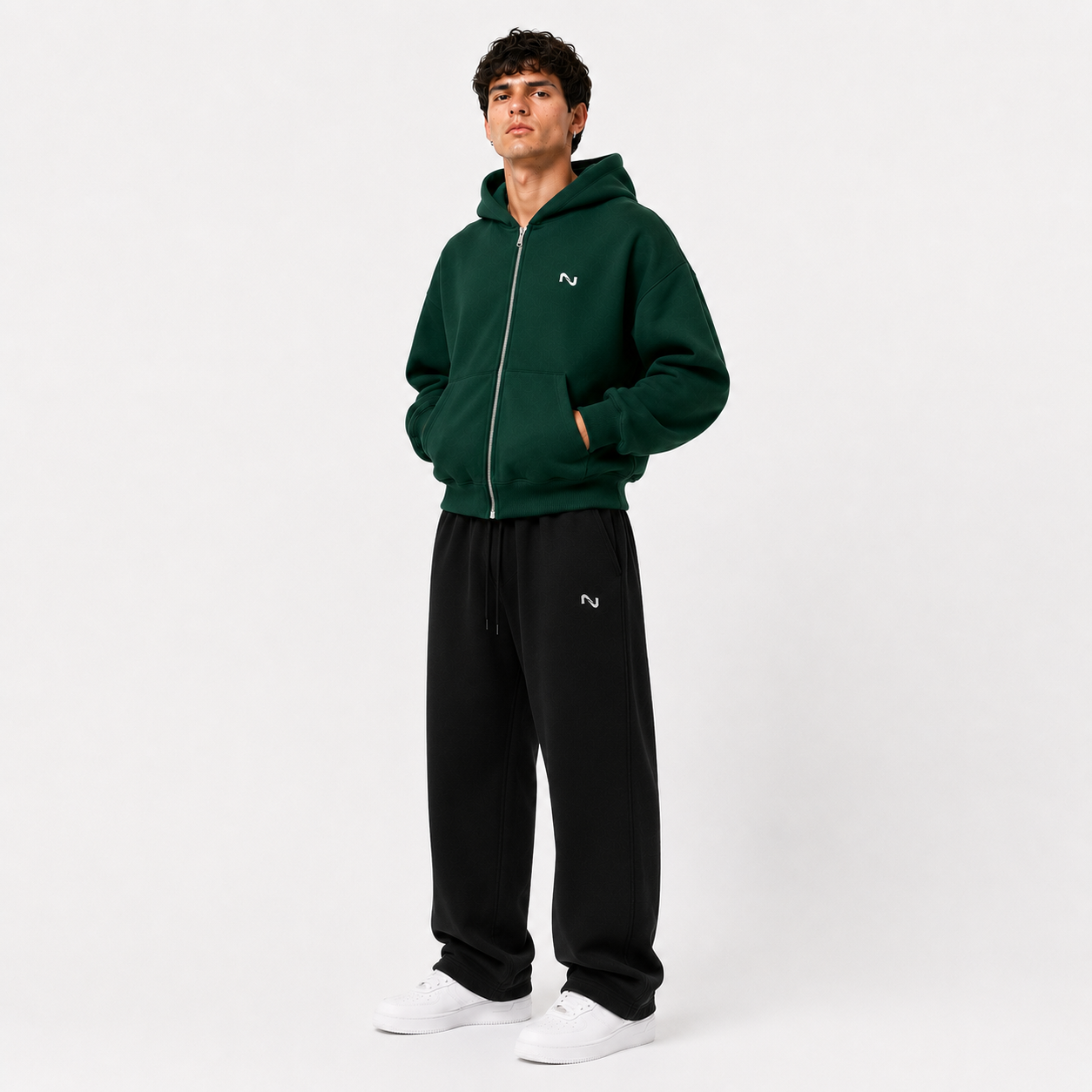 POLERON BOXYFIT CON CIERRE VERDE MOTIONSTATE® 100% ALGODÓN