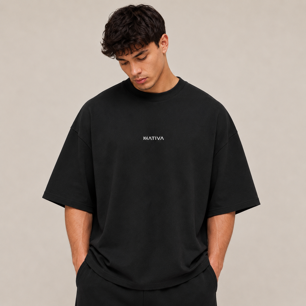 POLERA OVERSIZE NEGRA ELEMENTS® 100% ALGODÓN