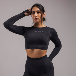 TOP MANGA LARGA DEPORTIVO NEGRO MUJER NATIVA